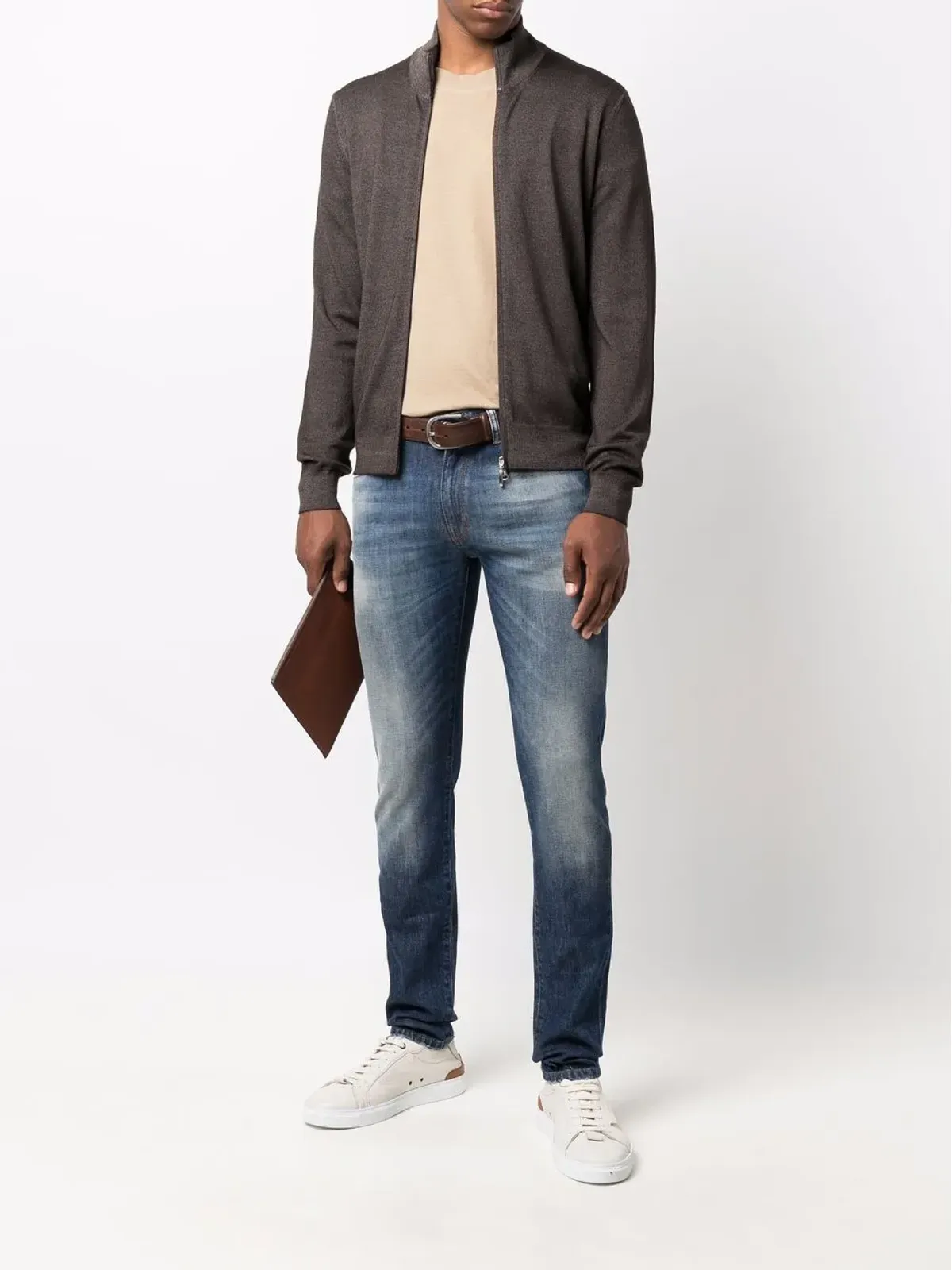 Barba zipped-up cardigan - Brown - 画像2