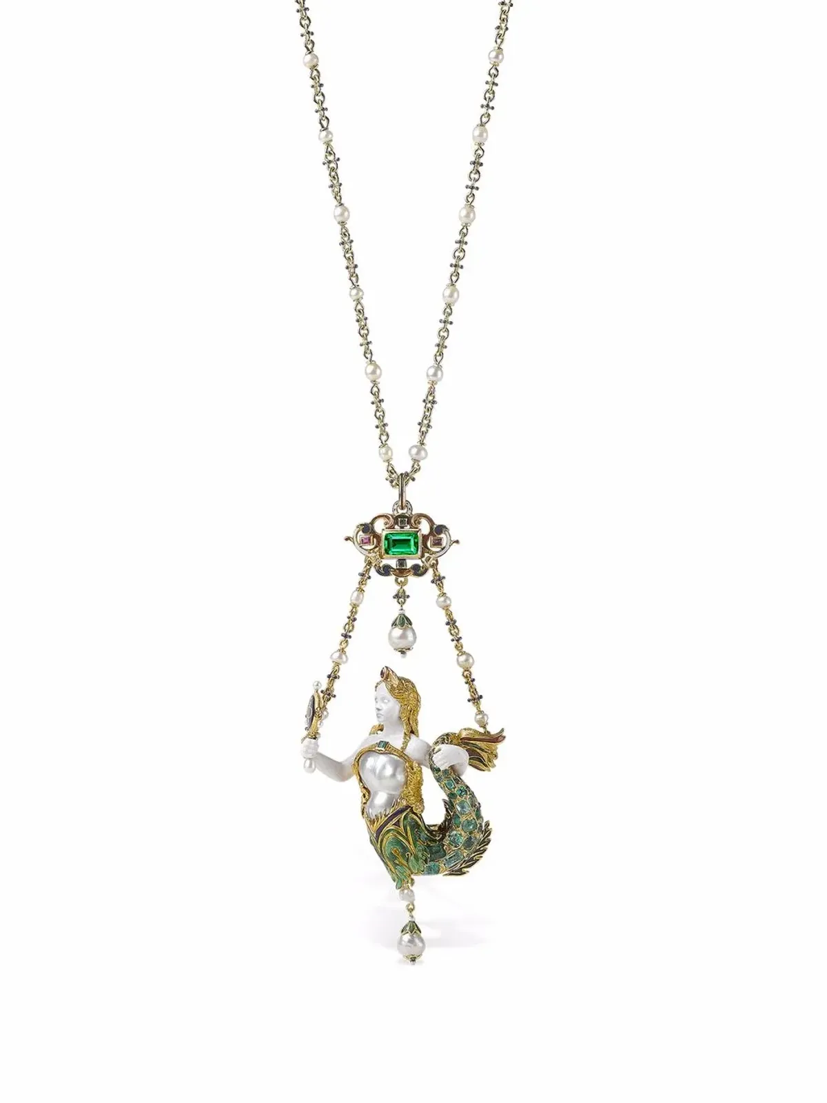Pragnell Vintage 18kt イエローゴールド ヴィクトリアン エメラルド・マーメイド ペンダント ネックレス - 画像1