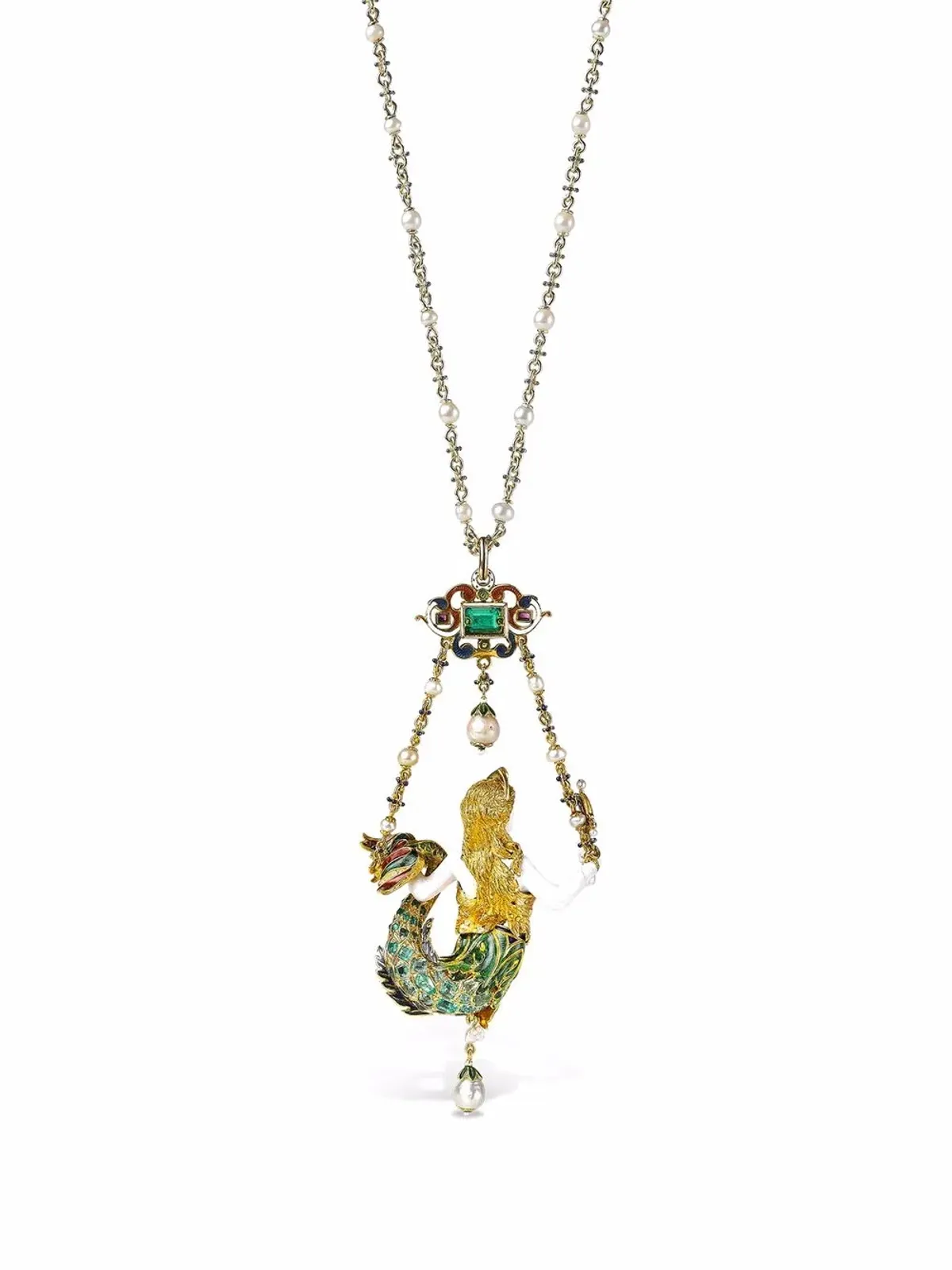 Pragnell Vintage 18kt イエローゴールド ヴィクトリアン エメラルド・マーメイド ペンダント ネックレス - 画像2