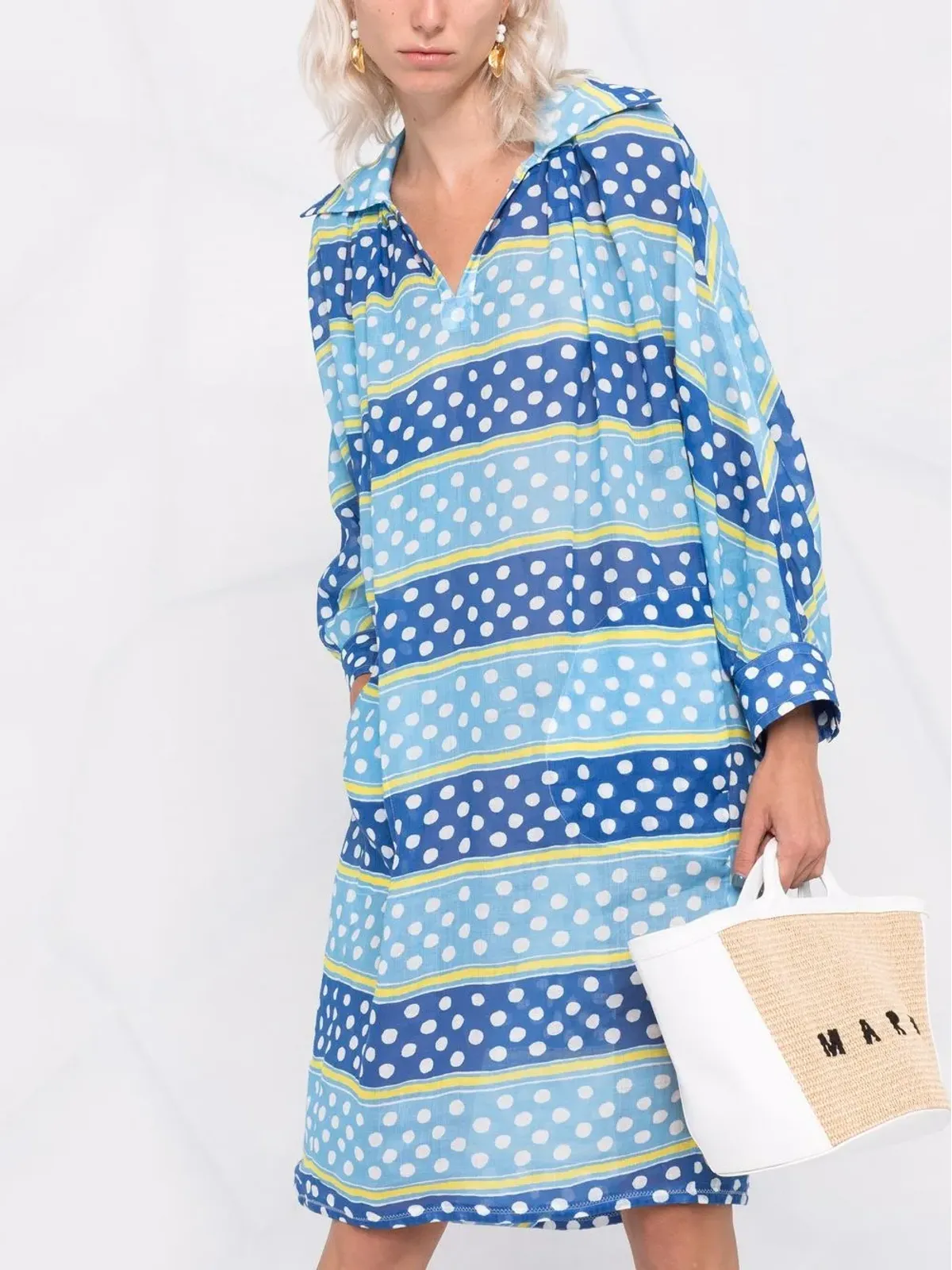 Marni ストライプ×ドット柄ワンピース（ブルー） - 画像5