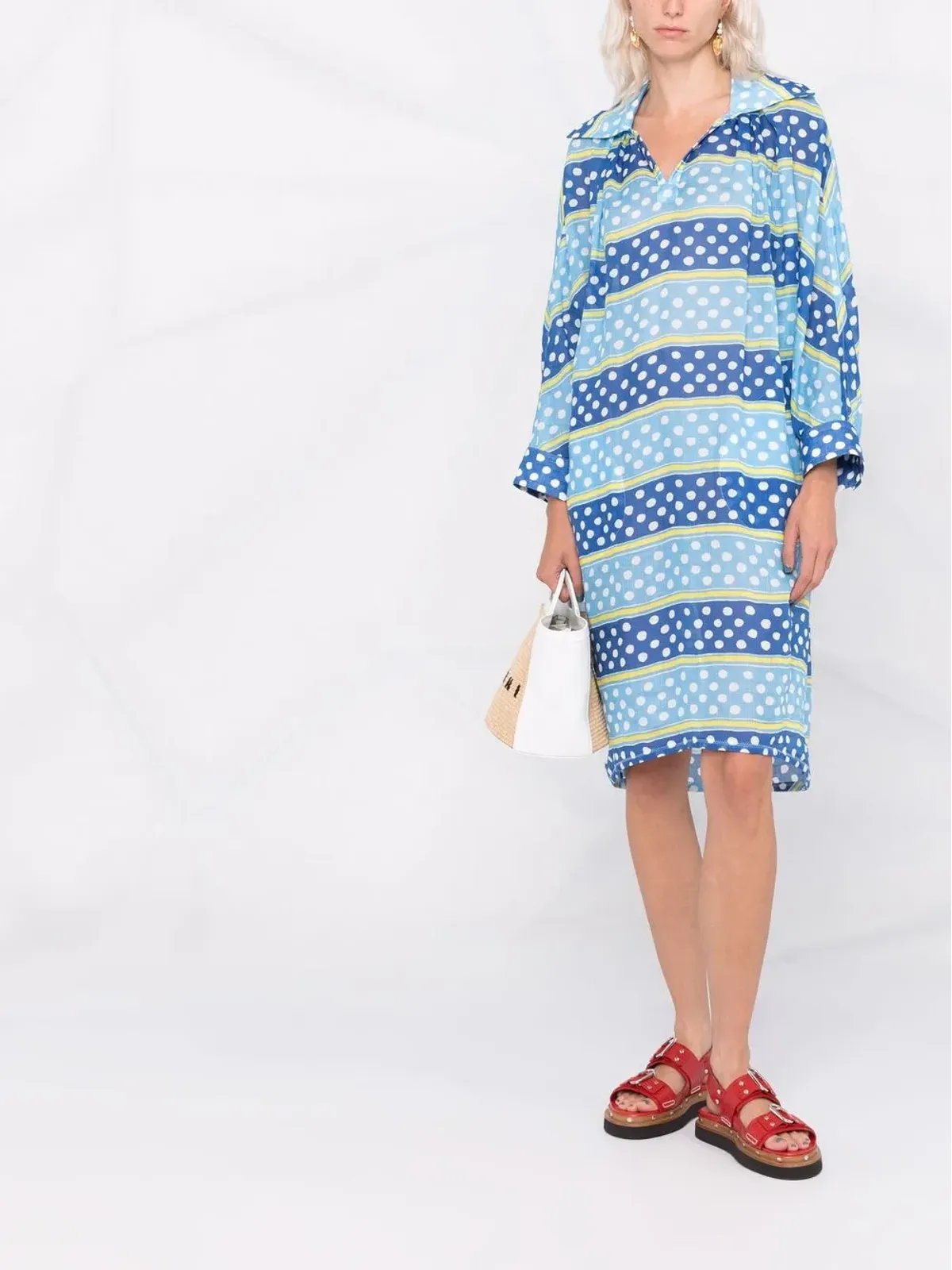 Marni ストライプ×ドット柄ワンピース（ブルー） - 画像2
