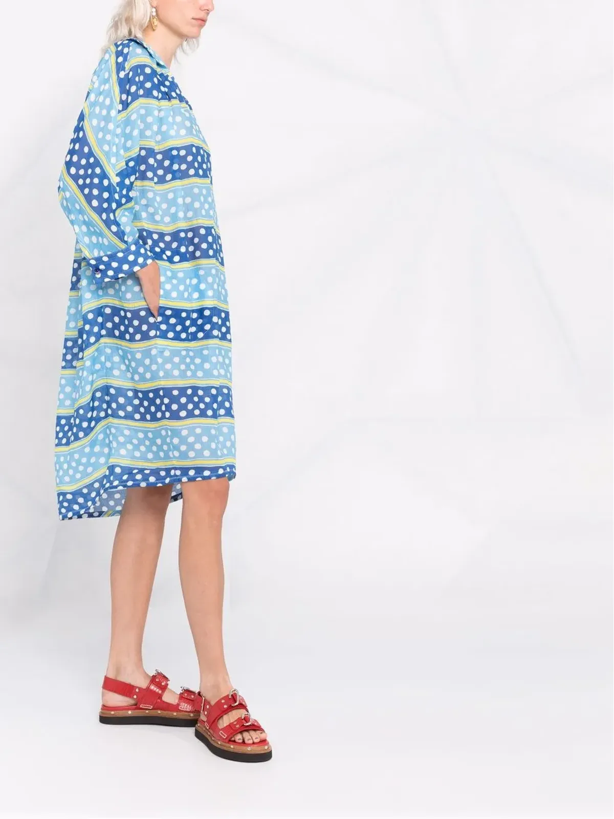 Marni ストライプ×ドット柄ワンピース（ブルー） - 画像4