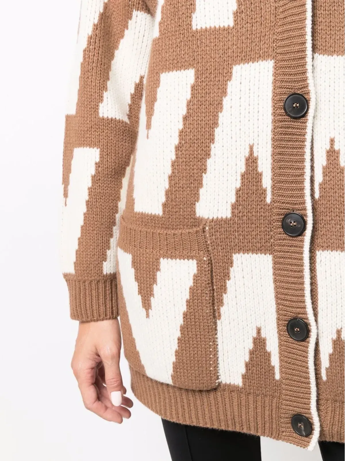 Valentino Garavani logo-intarsia virgin wool cardigan - Brown - 画像5
