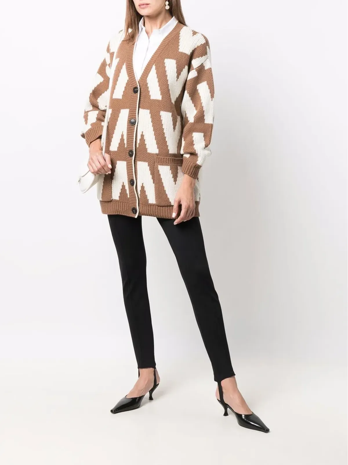 Valentino Garavani logo-intarsia virgin wool cardigan - Brown - 画像2