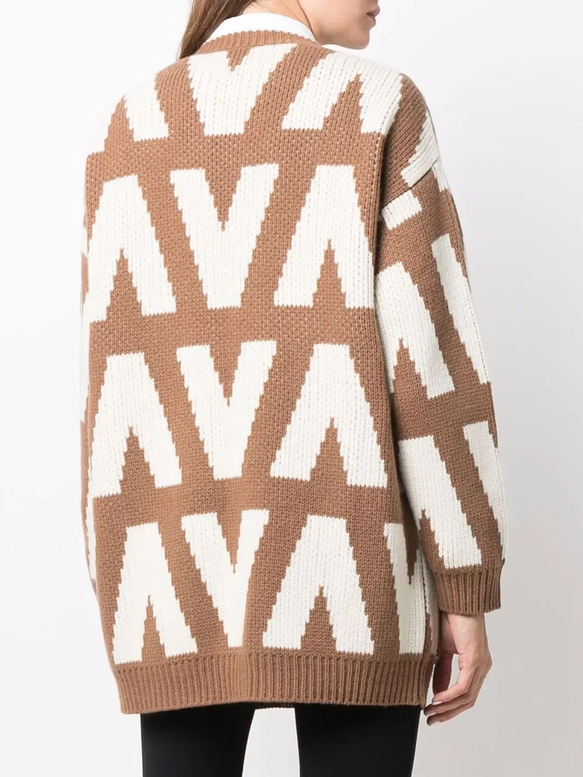 Valentino Garavani logo-intarsia virgin wool cardigan - Brown - 画像4