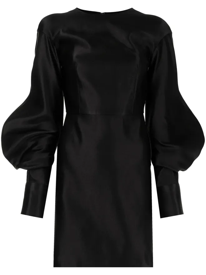 TOM FORD TOM FORD パフスリーブ デューチェスサテン シルク ミニドレス ブラックの商品画像