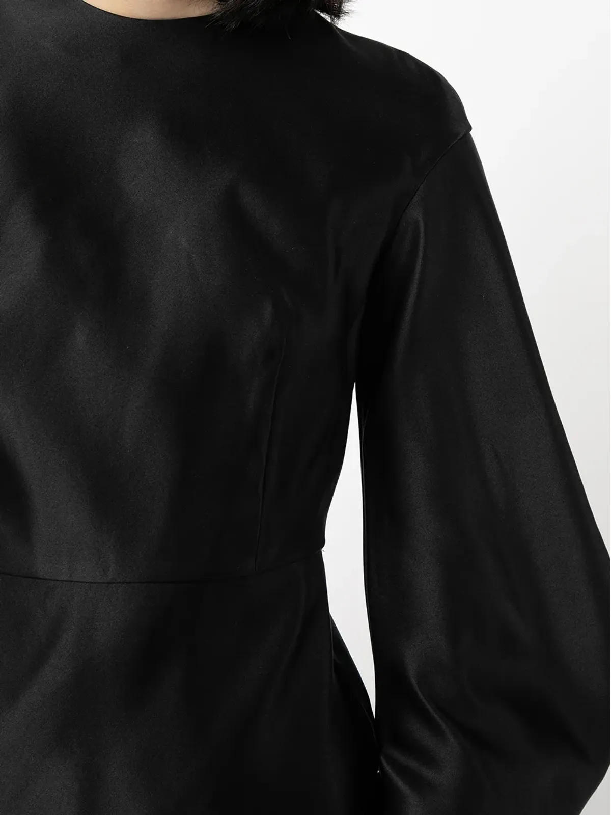 TOM FORD パフスリーブ デューチェスサテン シルク ミニドレス ブラック - 画像5