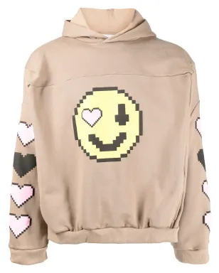 Natasha Zinko pixel-smiley pullover box hoodie - Brown - サムネイル1