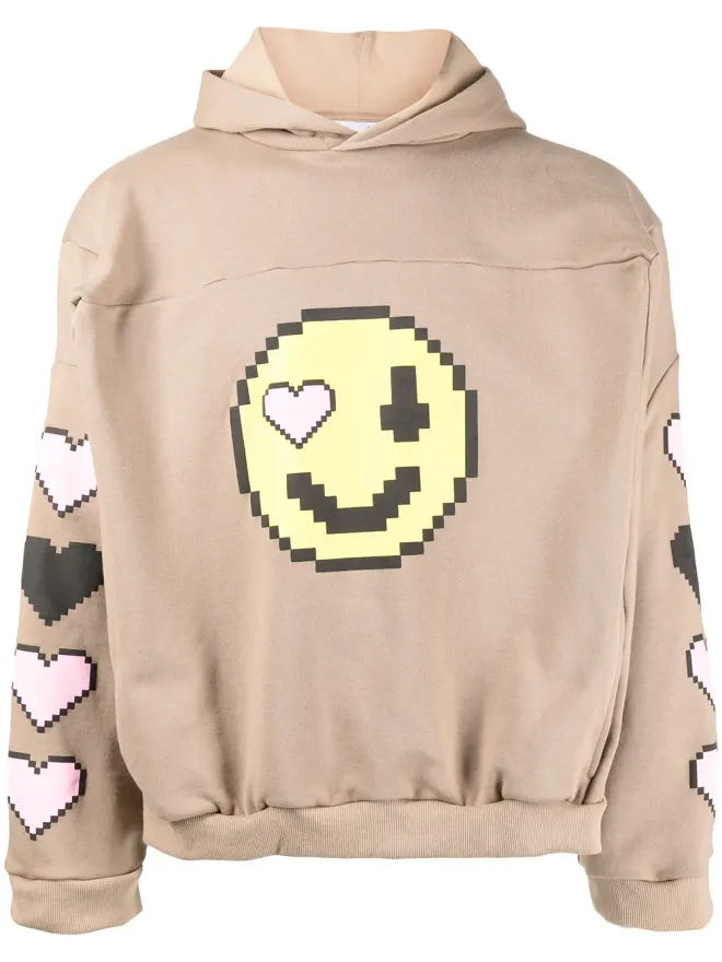 Natasha Zinko Natasha Zinko pixel-smiley pullover box hoodie - Brownの商品画像
