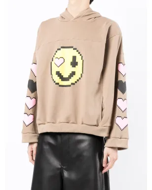 Natasha Zinko pixel-smiley pullover box hoodie - Brown - サムネイル4