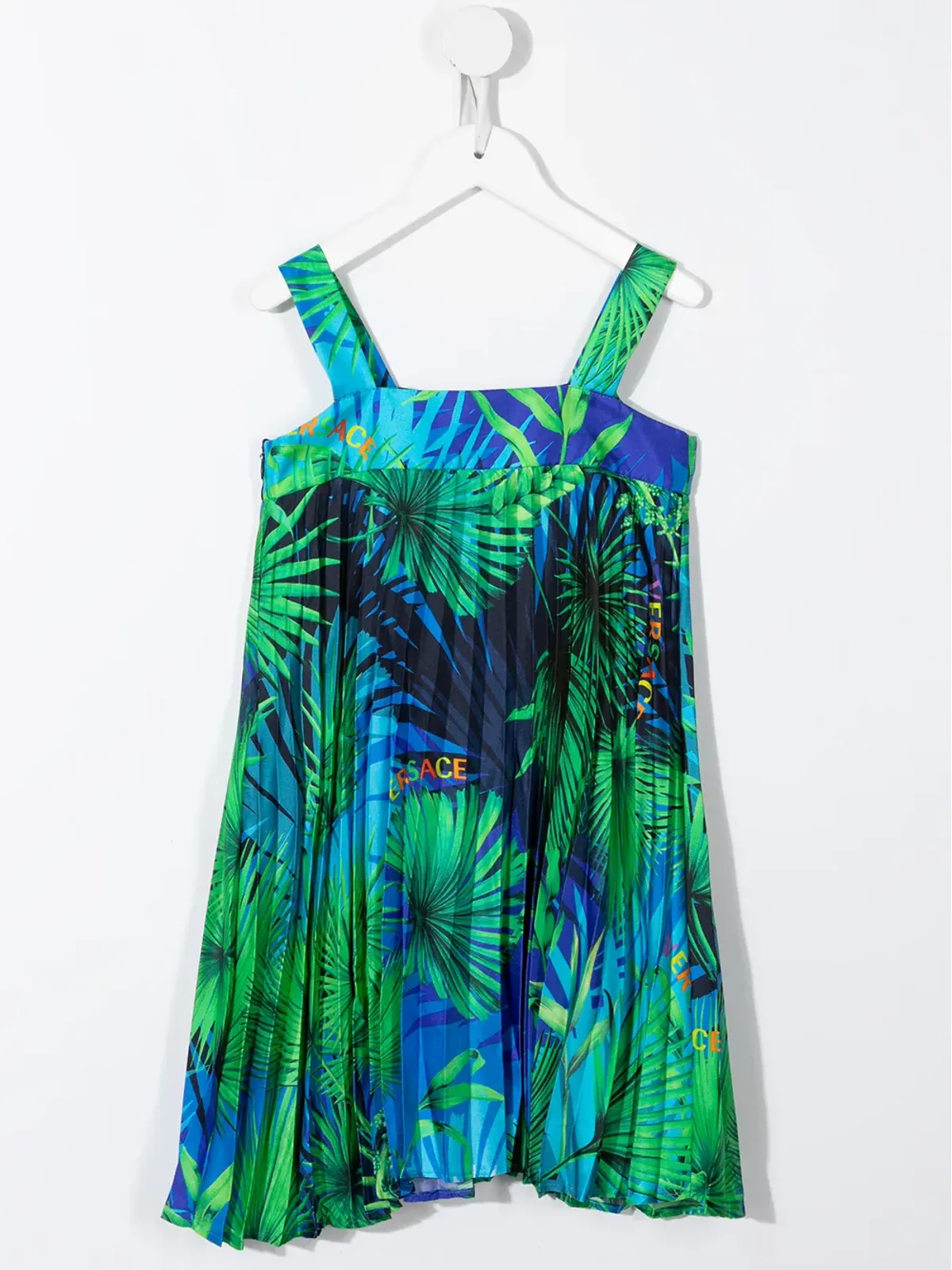 Versace Kids グラフィックプリント プリーツ シルクドレス（Blue） - 画像2