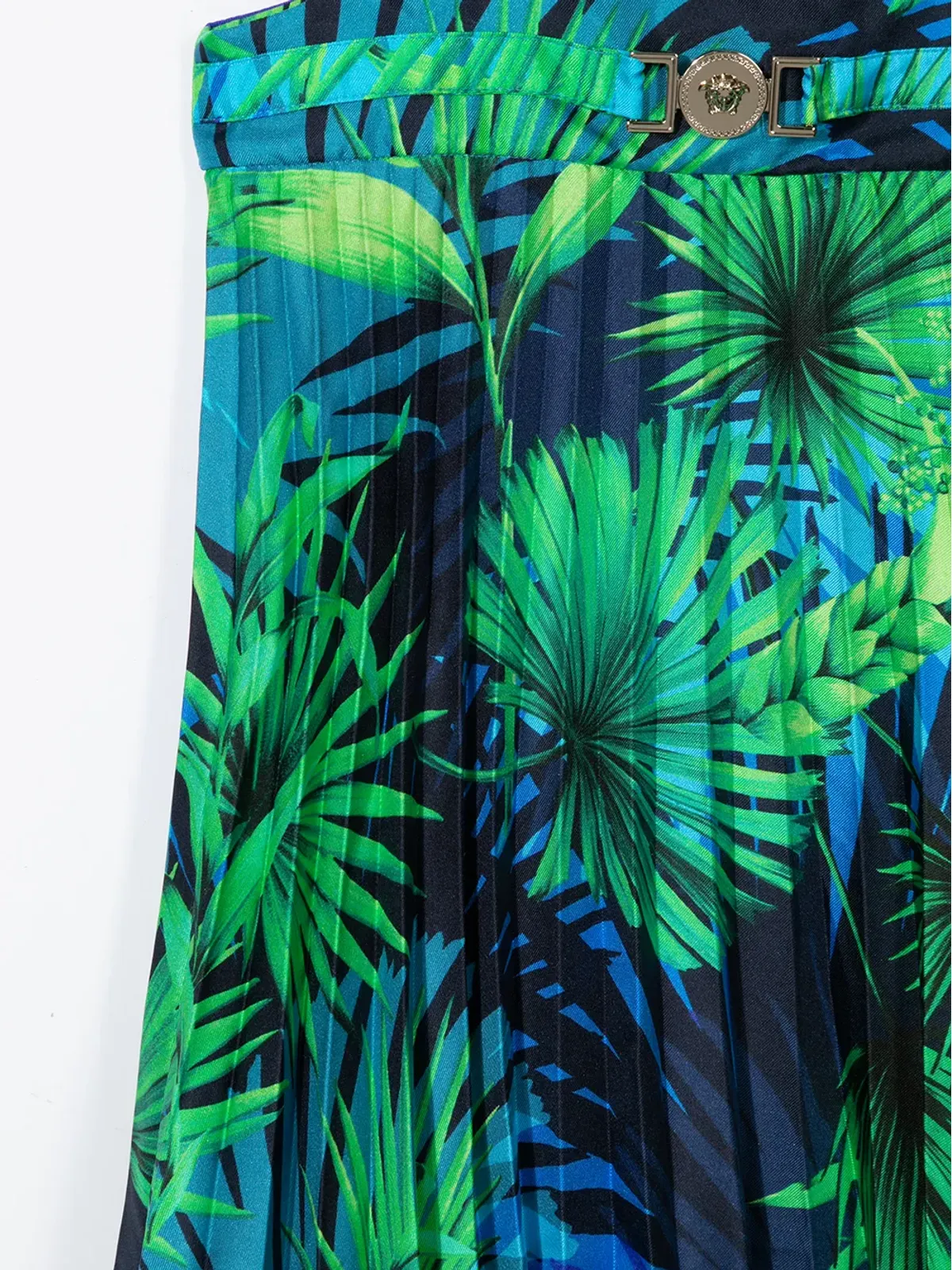 Versace Kids グラフィックプリント プリーツ シルクドレス（Blue） - 画像3