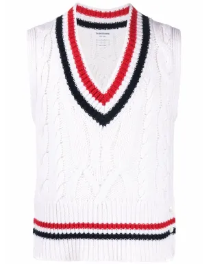 Thom Browne RWBトリム ケーブルニット タンクトップ - ホワイト - サムネイル1