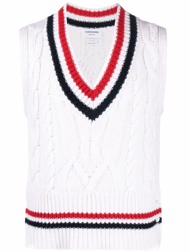 Thom Browne Thom Browne RWBトリム ケーブルニット タンクトップ - ホワイトの商品画像