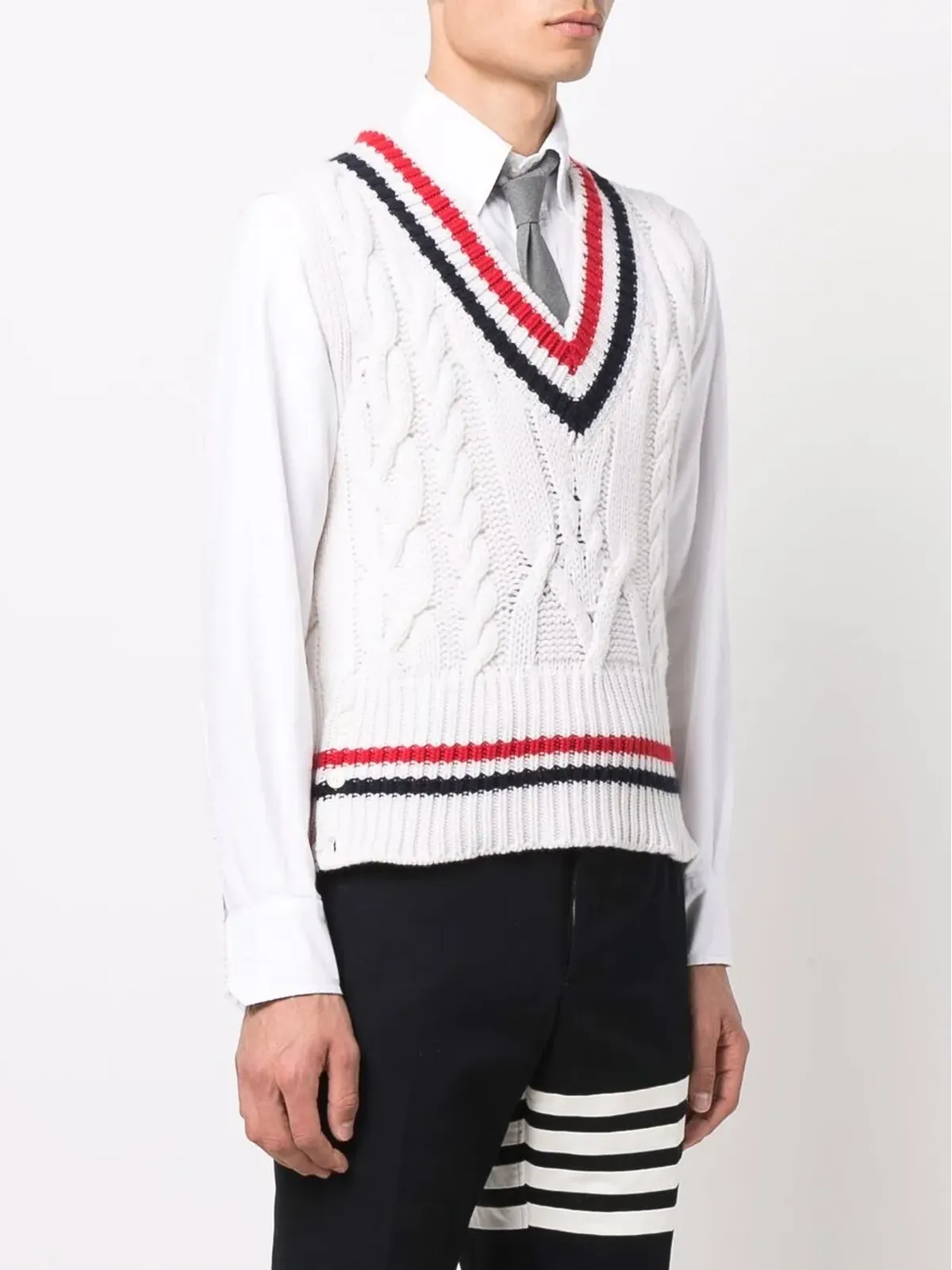 Thom Browne RWBトリム ケーブルニット タンクトップ - ホワイト - 画像3