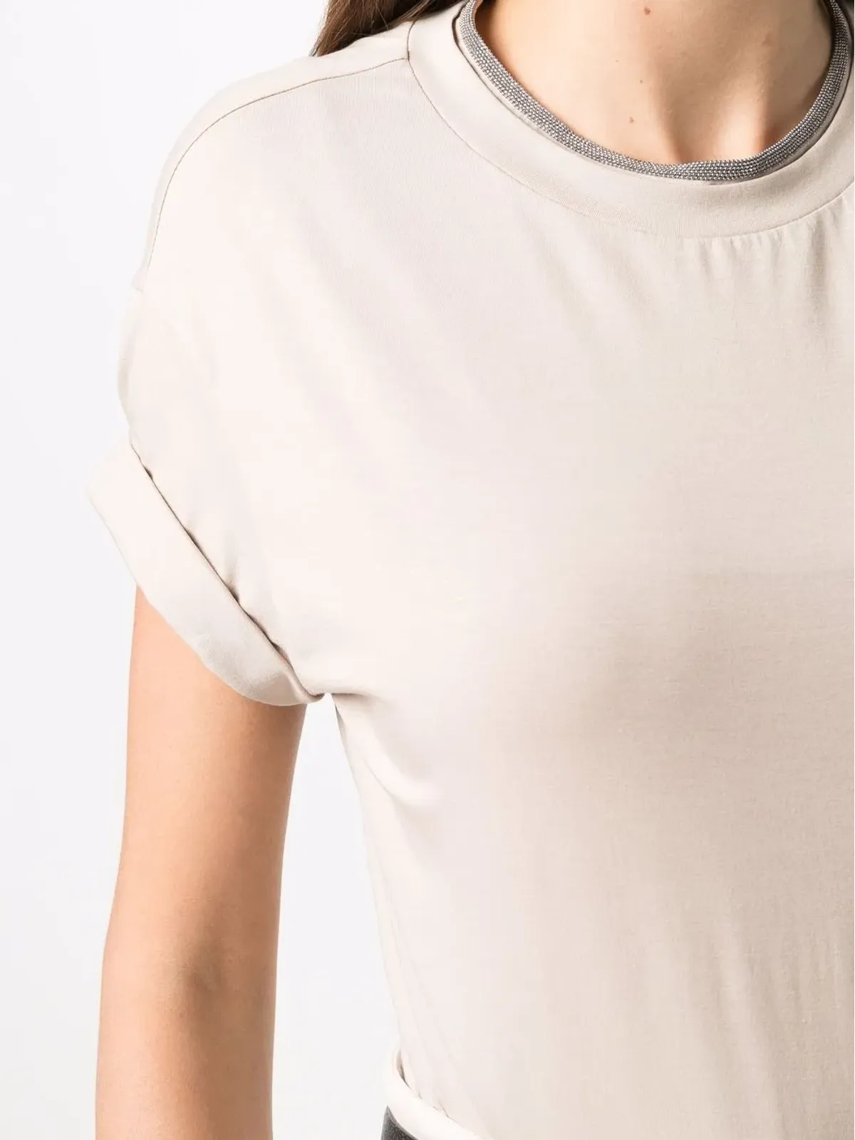 Brunello Cucinelli コントラストトリム フィットTシャツ - 画像5