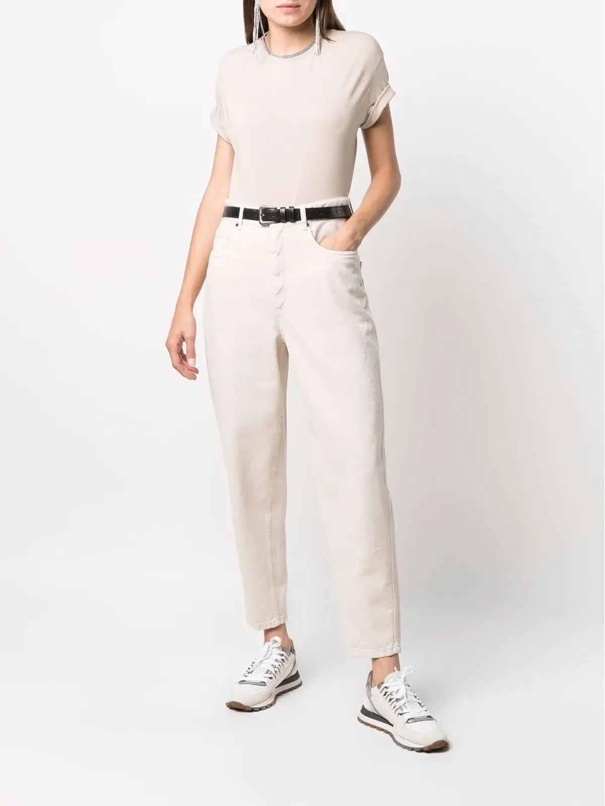 Brunello Cucinelli コントラストトリム フィットTシャツ - 画像2