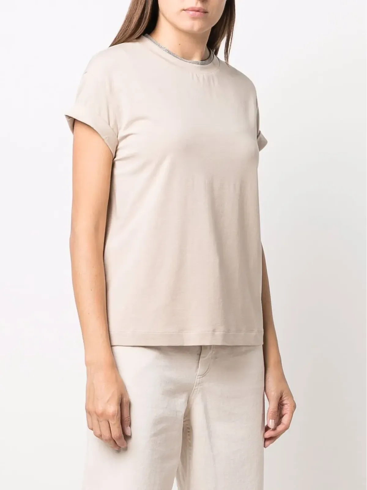 Brunello Cucinelli コントラストトリム フィットTシャツ - 画像3