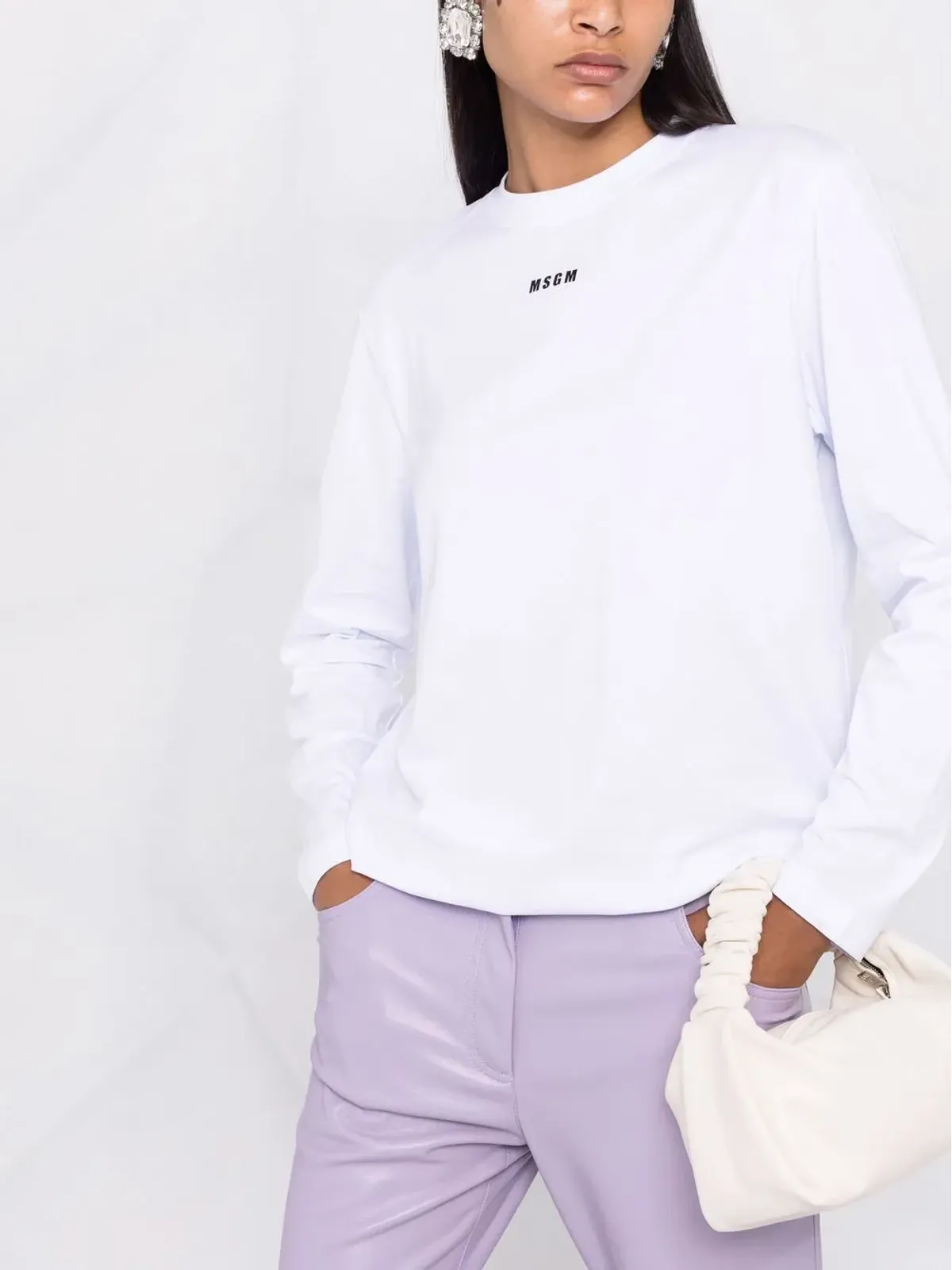 MSGM ロゴプリント長袖Tシャツ ホワイト - 画像3