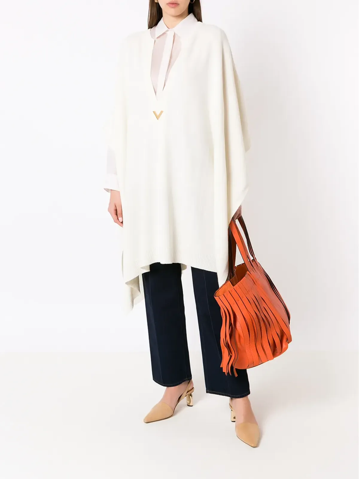 Valentino Garavani ロゴプレート付きニットポンチョ - 画像2