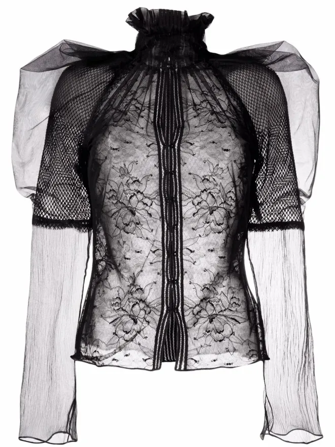 TOM FORD TOM FORD フローラルレース ハイネック ブラウスの商品画像