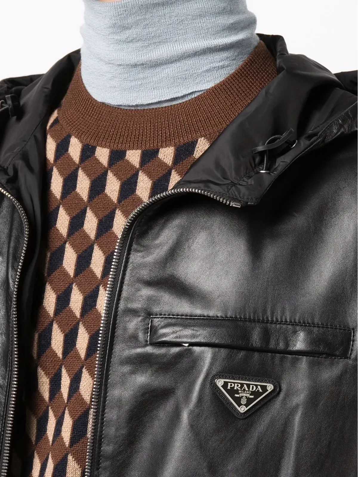 Prada ジップファスナー付きレザーコート - 画像5