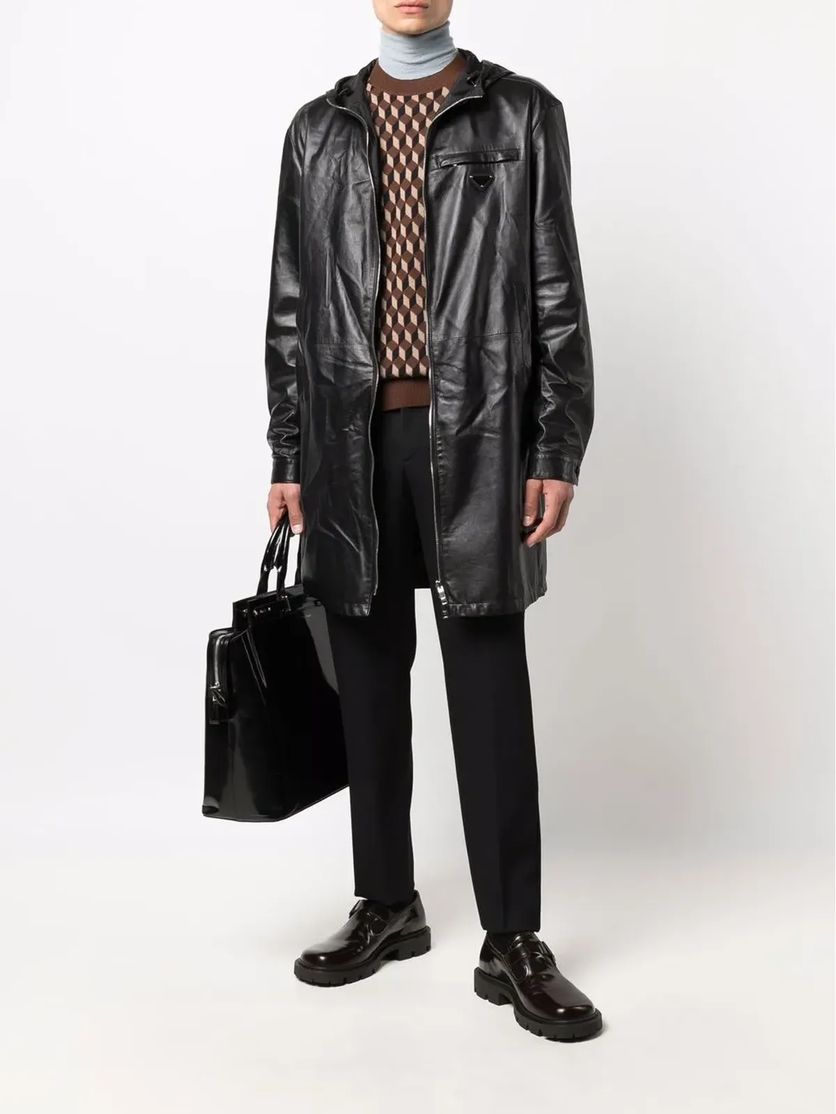 Prada ジップファスナー付きレザーコート - 画像2