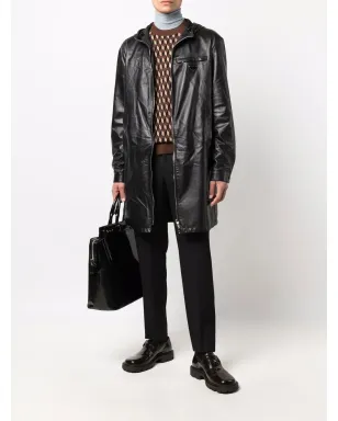 Prada ジップファスナー付きレザーコート - サムネイル2