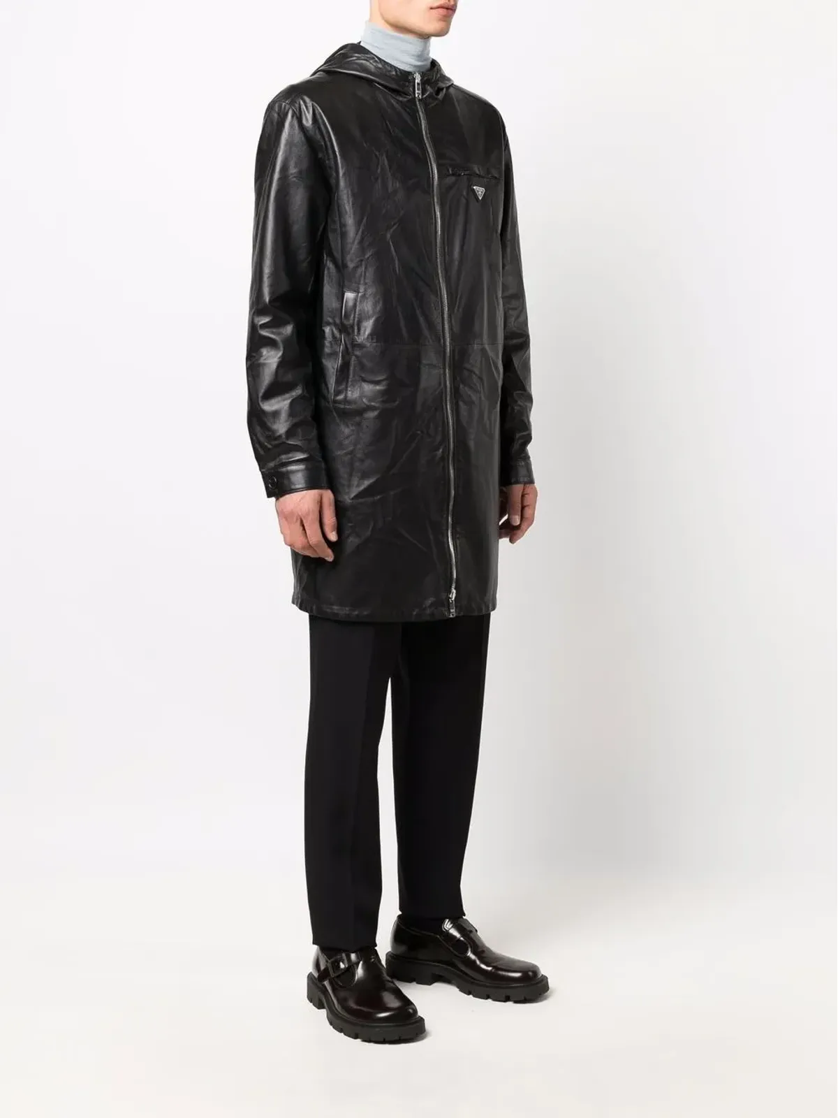 Prada ジップファスナー付きレザーコート - 画像3
