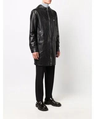 Prada ジップファスナー付きレザーコート - サムネイル3