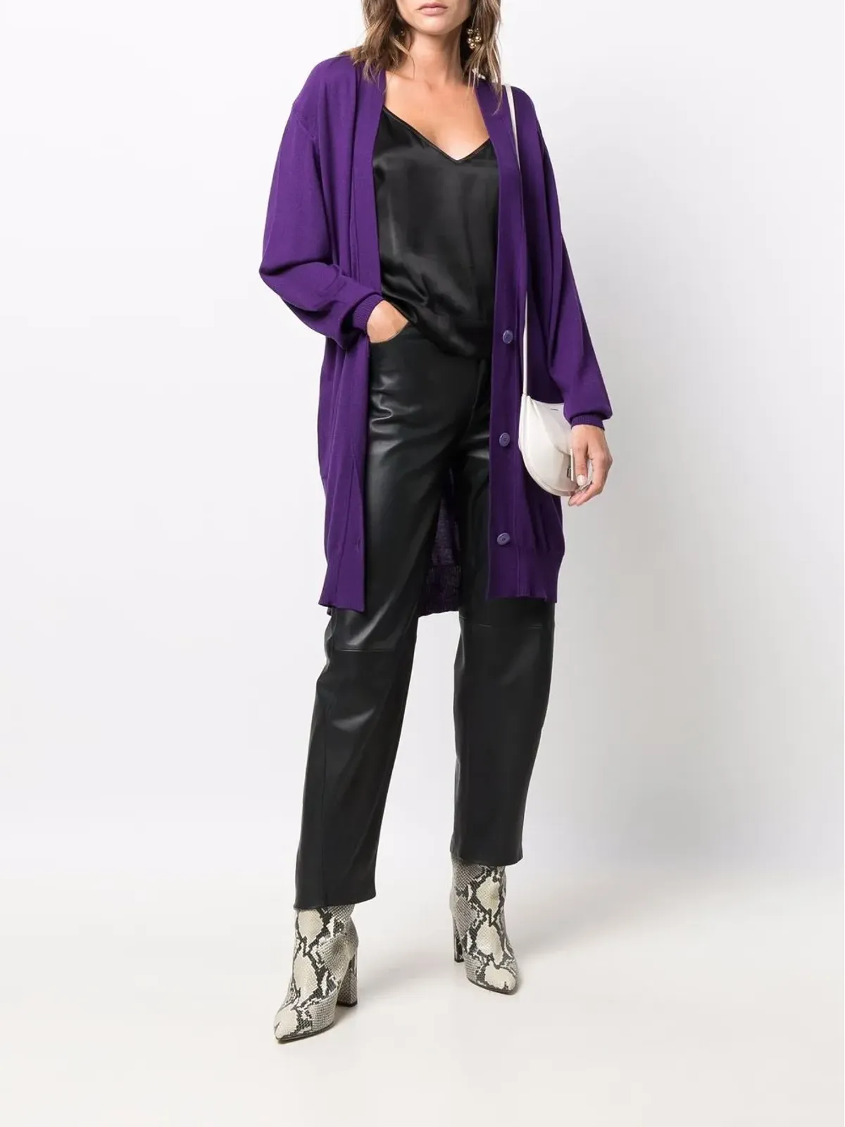 Versace Pre-Owned 1990年代 Vネック膝丈カーディガン - パープル - 画像2