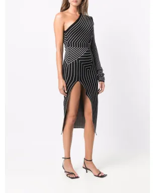 Rick Owens ジオメトリックストライプ ワンショルダードレス - ブラック - サムネイル3
