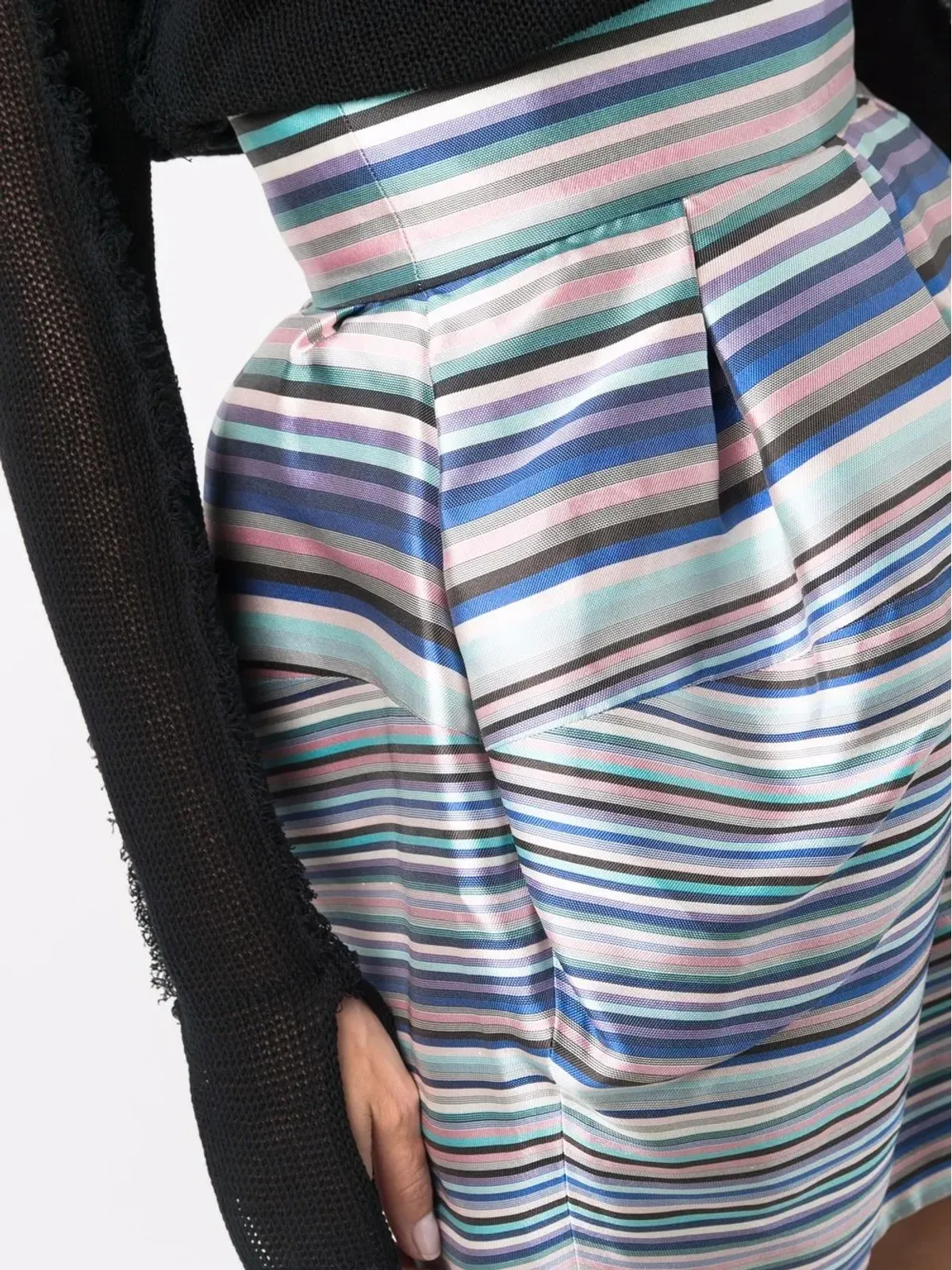 Christian Dior Pre-Owned 2010年代ストライプ柄高腰シルクスカート - ブルー - 画像5