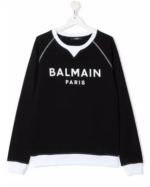 Balmain Kids ロゴプリント コットン スウェットシャツ ブラック - サムネイル1