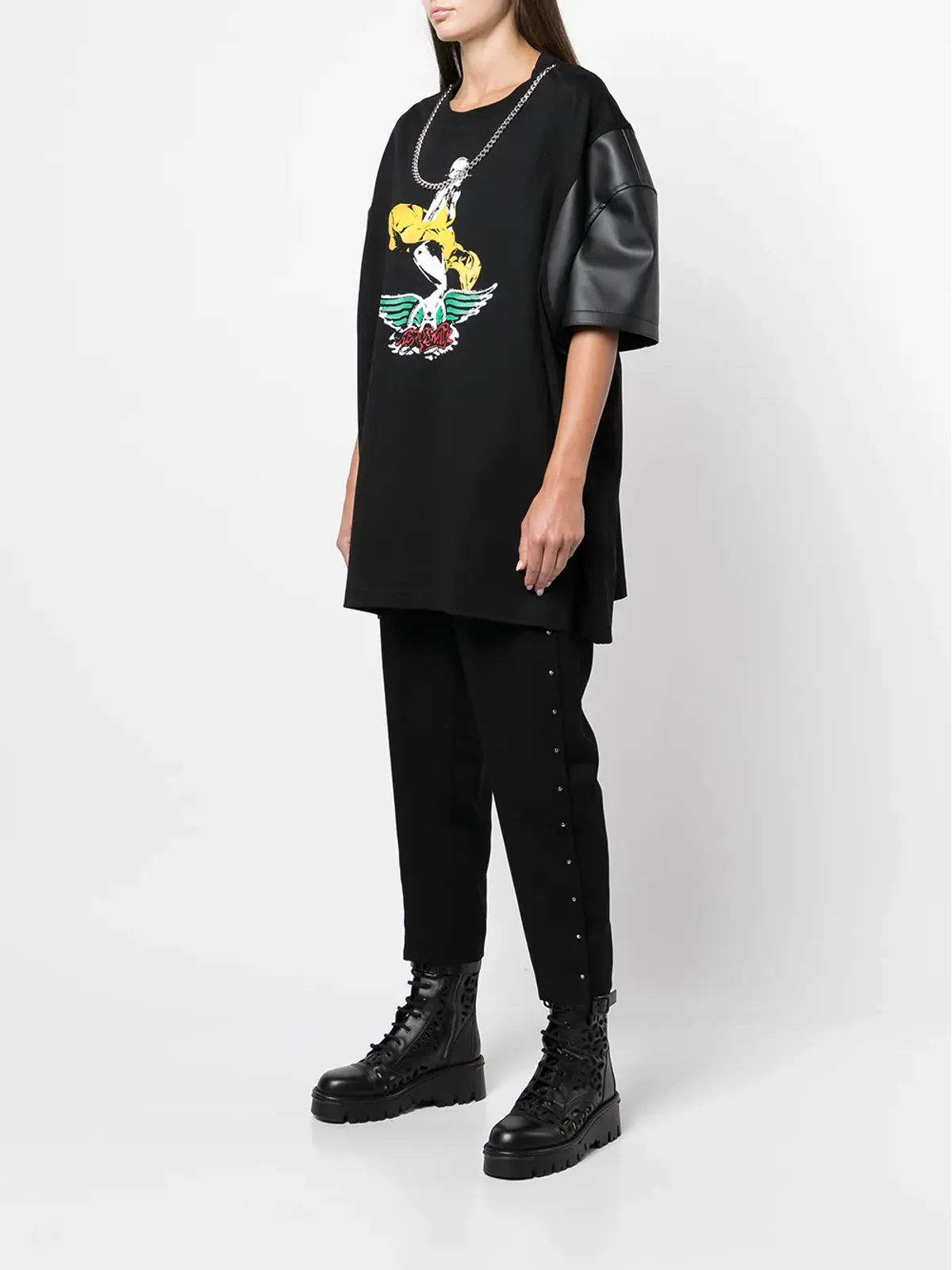 Junya Watanabe グラフィックプリント・コントラストスリーブTシャツ - 画像3