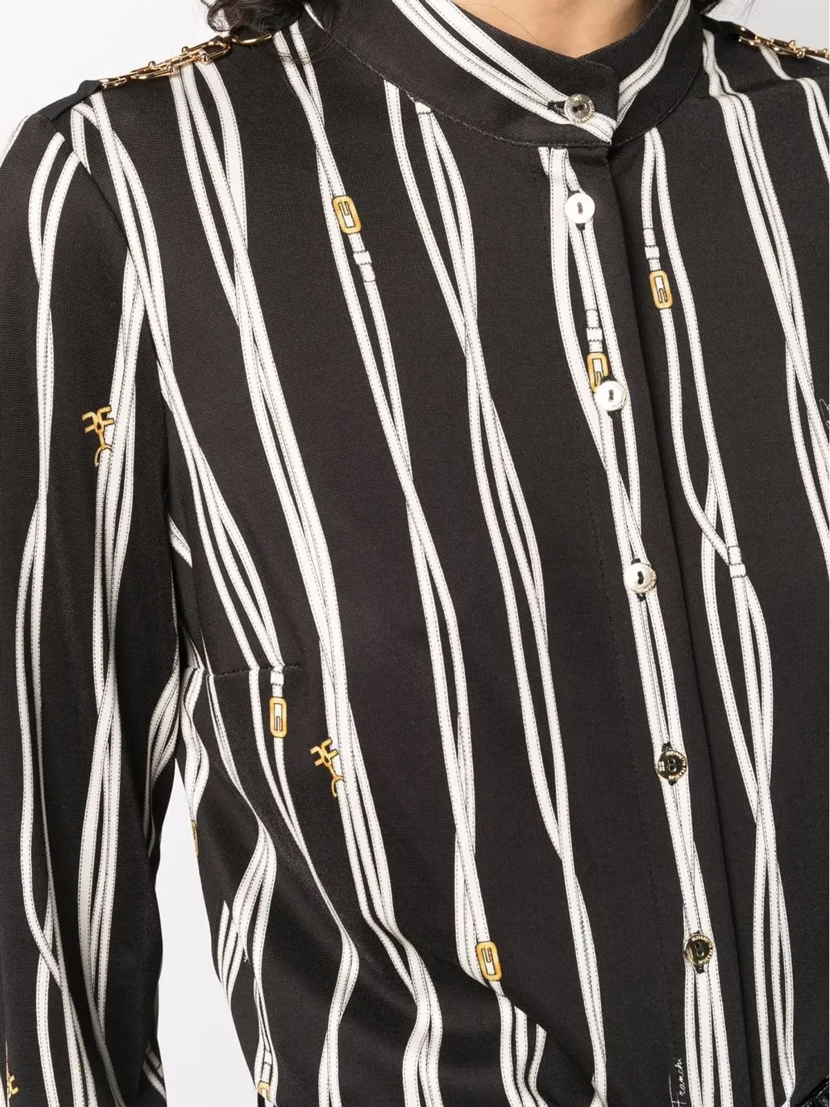 Elisabetta Franchi ストライプ柄バンドカラーシャツ - 画像5