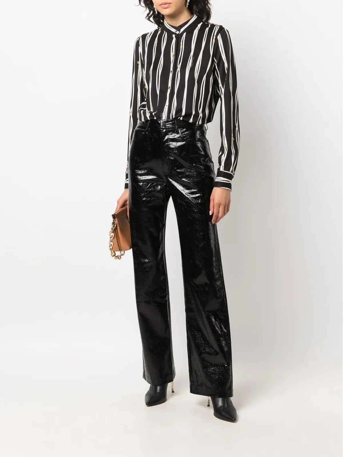 Elisabetta Franchi ストライプ柄バンドカラーシャツ - 画像2