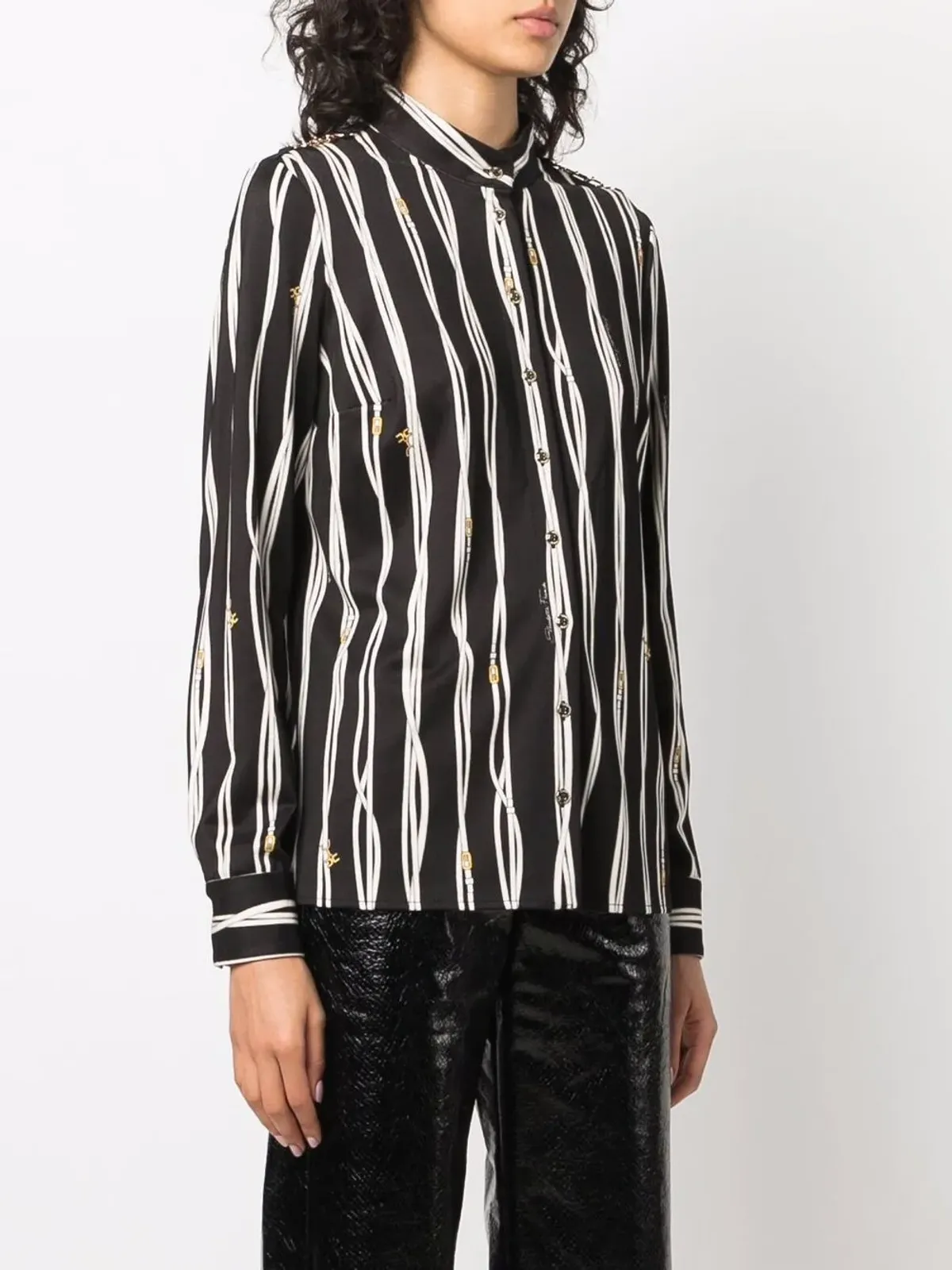Elisabetta Franchi ストライプ柄バンドカラーシャツ - 画像3