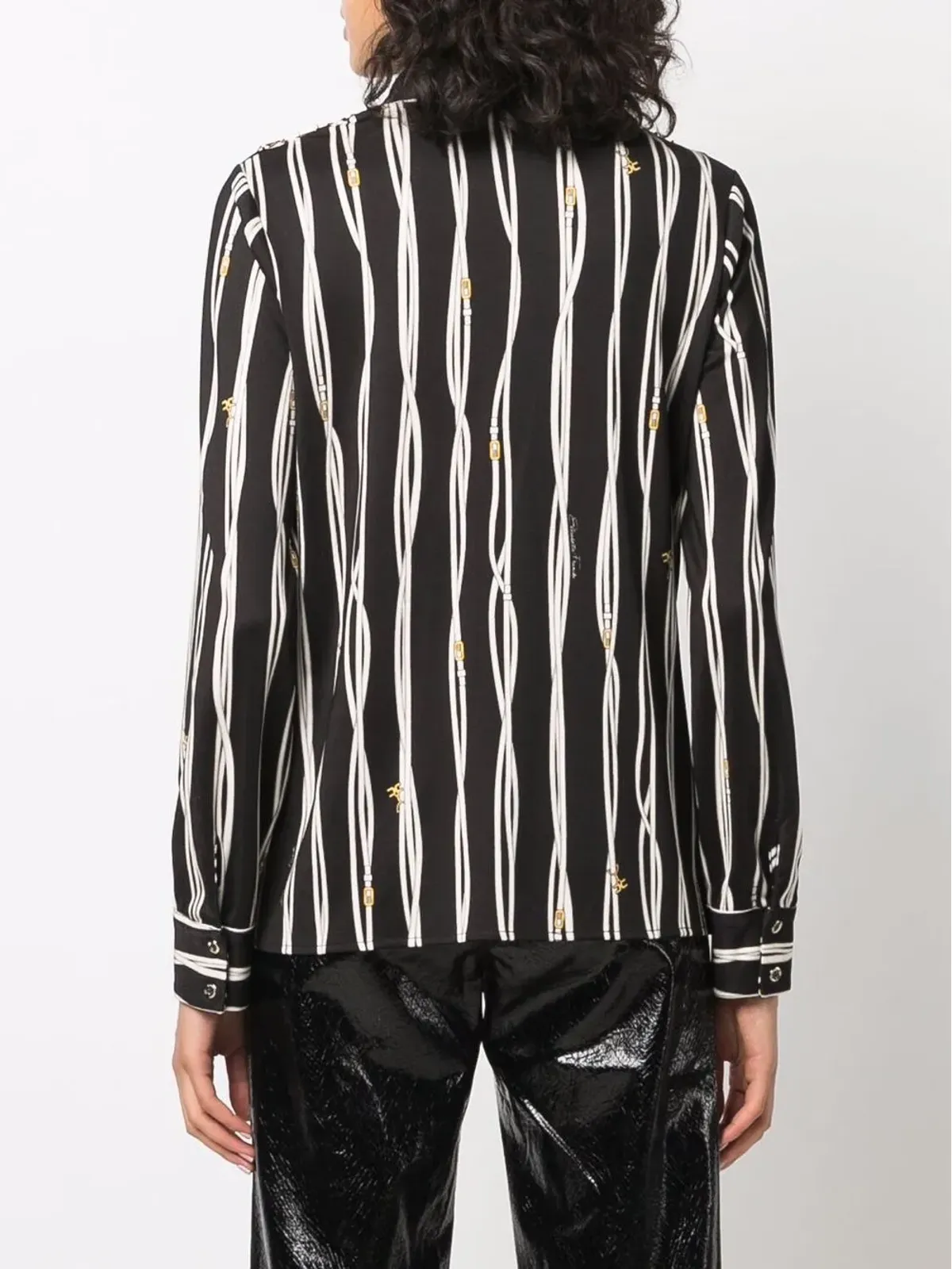 Elisabetta Franchi ストライプ柄バンドカラーシャツ - 画像4