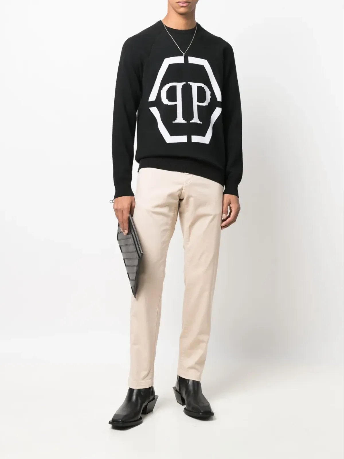 Philipp Plein インターシャロゴ クルーネック セーター - Black - 画像2
