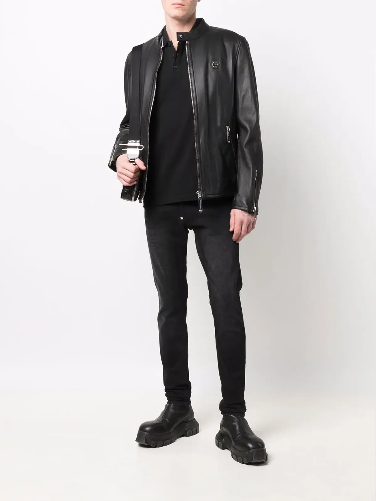 Philipp Plein ロゴ入りジップド バイカージャケット - 画像2