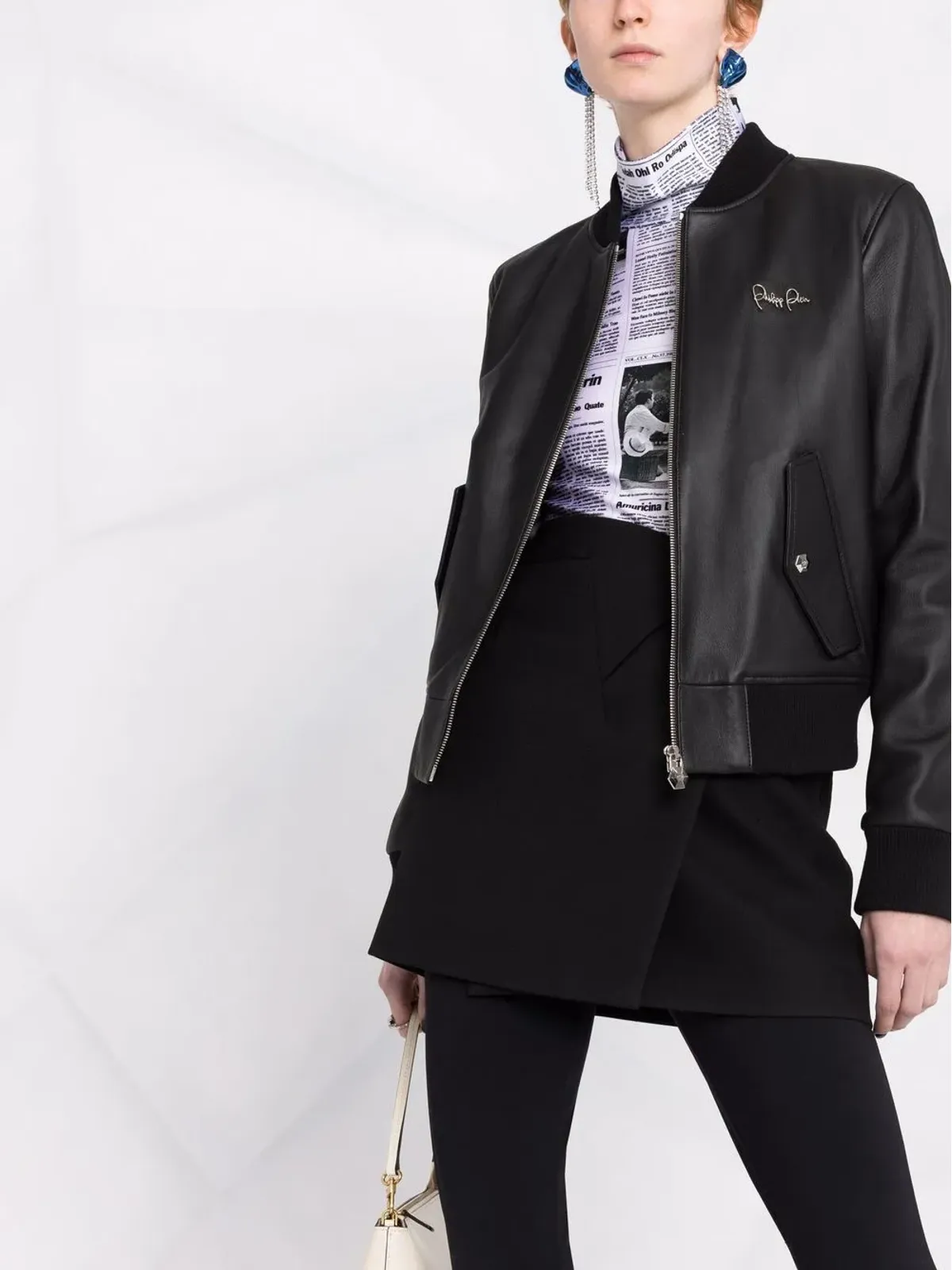 Philipp Plein レザー ボンバー ジャケット - 画像5