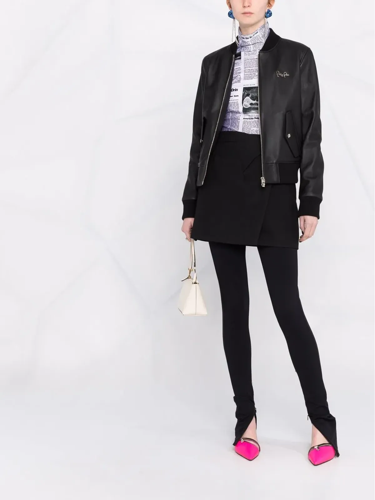 Philipp Plein レザー ボンバー ジャケット - 画像2