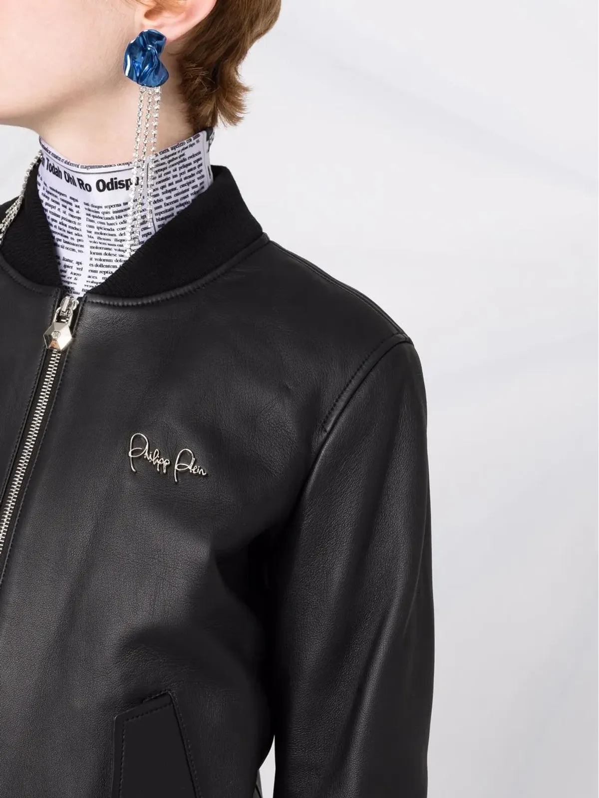 Philipp Plein レザー ボンバー ジャケット - 画像3