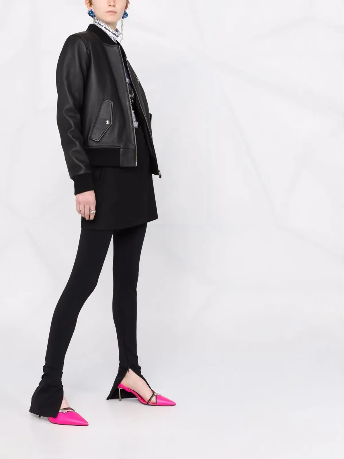 Philipp Plein レザー ボンバー ジャケット - 画像4