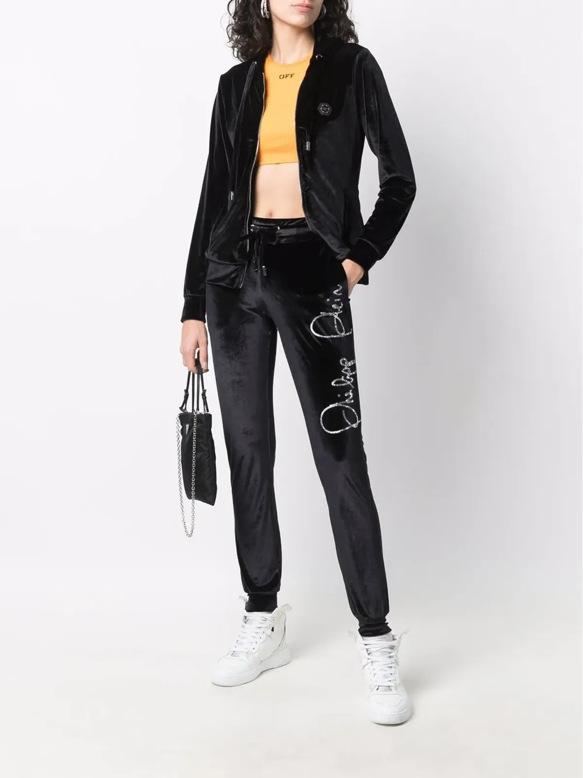 Philipp Plein ロゴ入りベルベット トラックスーツ ブラック - 画像2