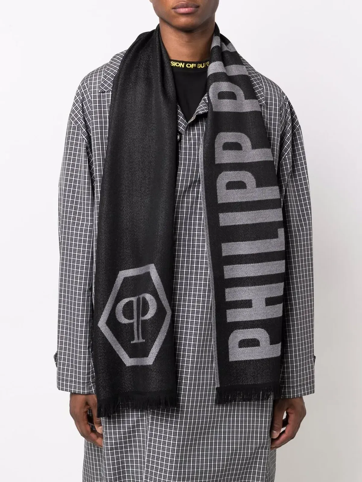 Philipp Plein ウール ロゴ スカーフ ブラック - 画像2