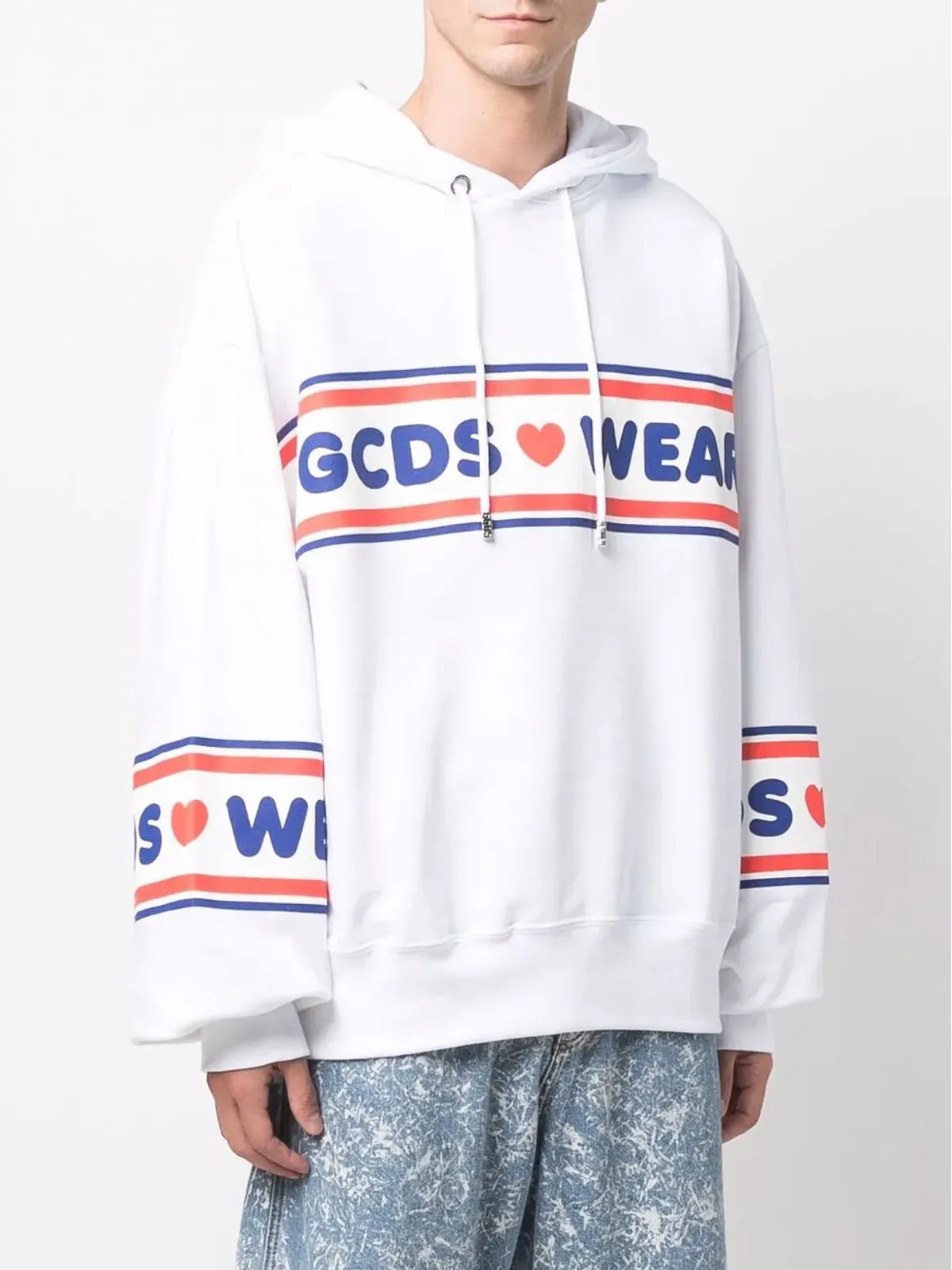 GCDS グラフィックプリント コットン フーディ - ホワイト - 画像3