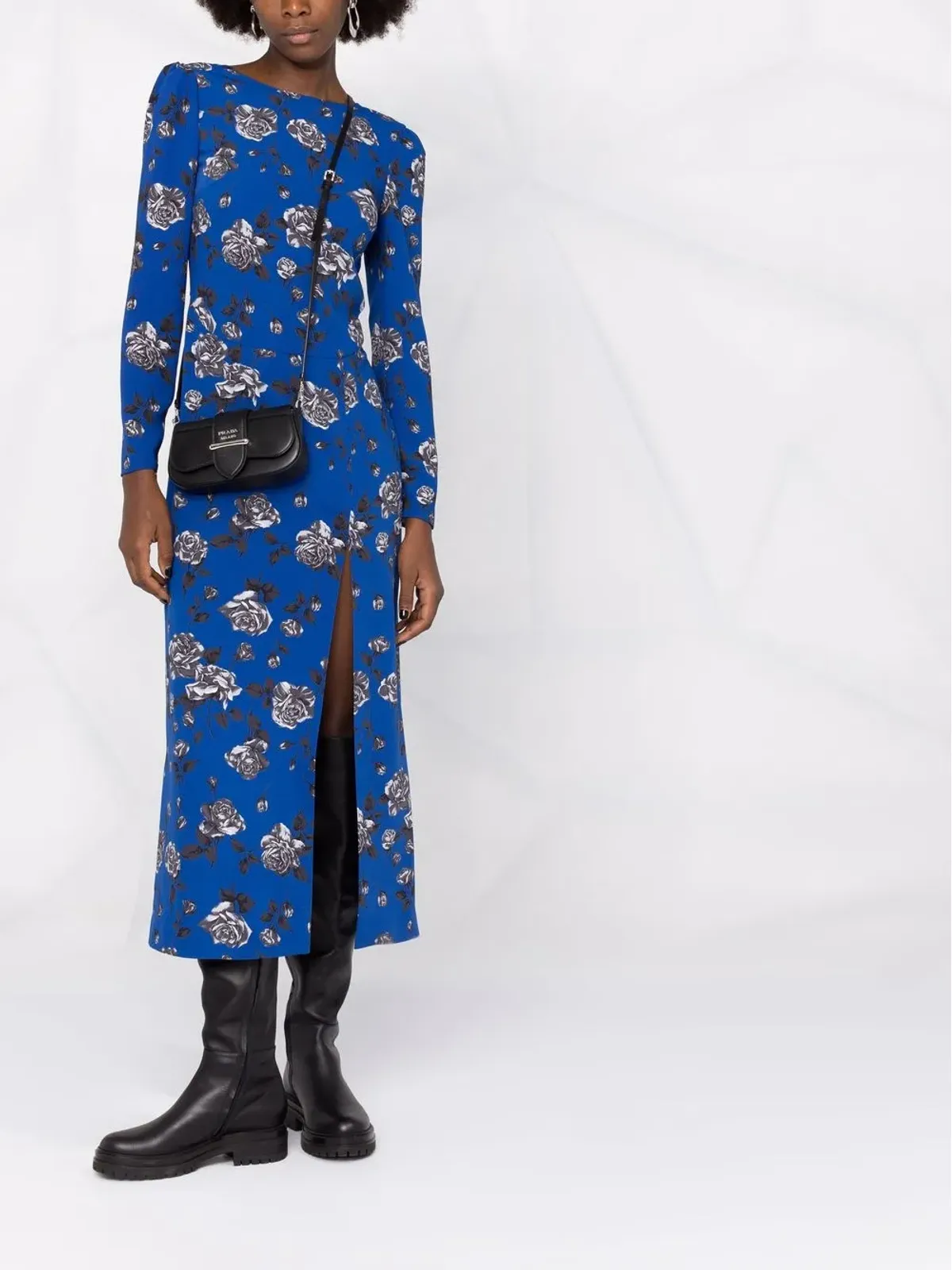 RED Valentino ローズ柄ミディドレス ブルー - 画像2