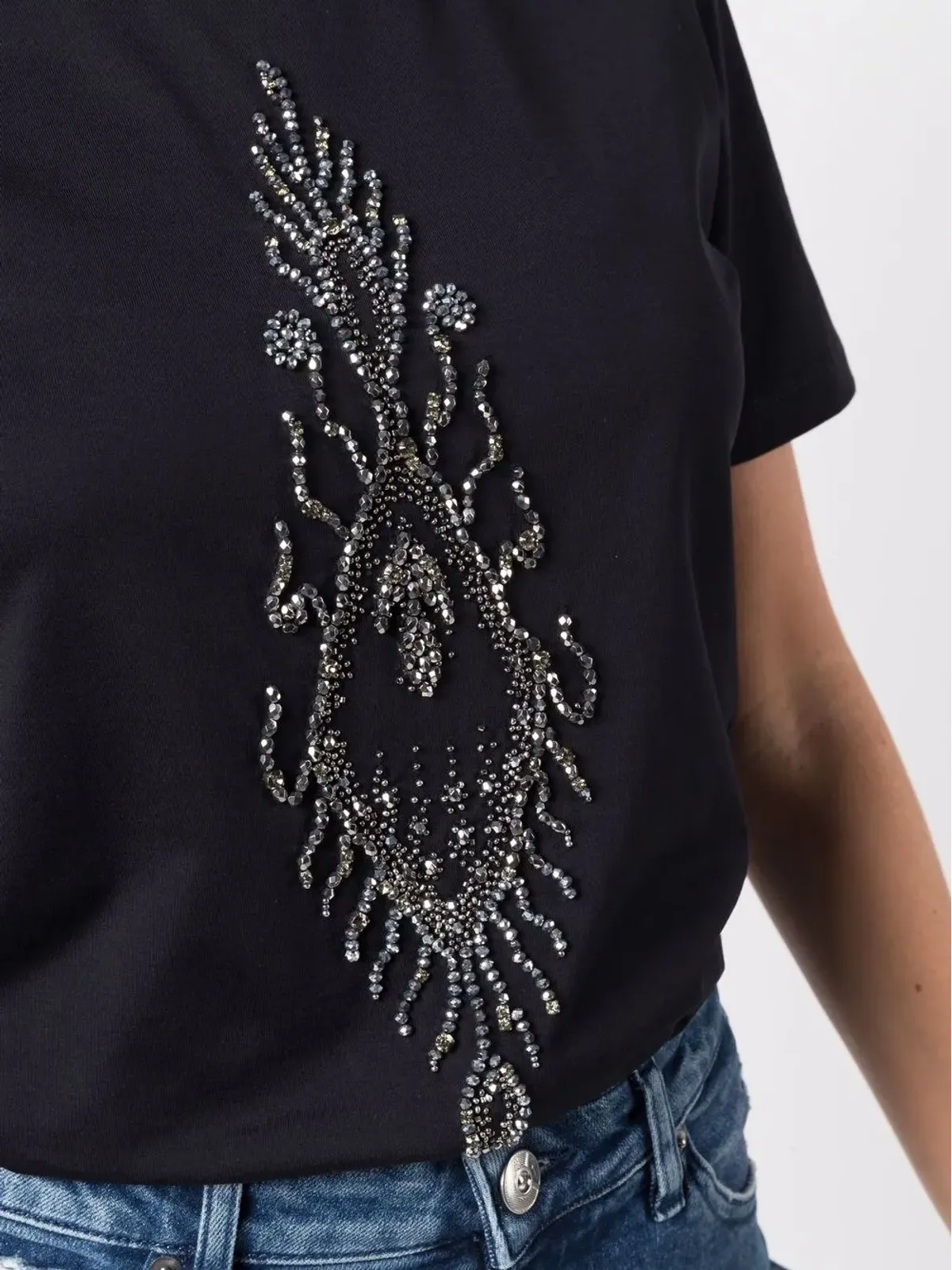 DONDUP ビーズ装飾コットンTシャツ ブラック - 画像5